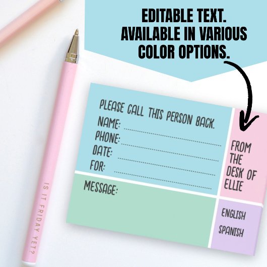 Post-it® Message téléphonique personnalisé avec nom pour le
