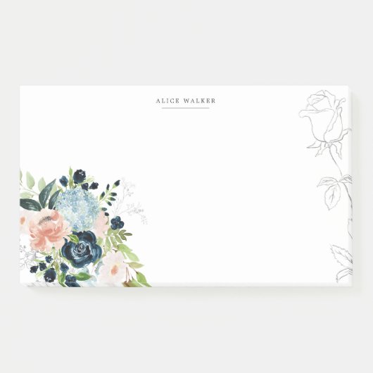 Post-it® Midnight Blue Floral Blush Stationery Note Card (Devant)