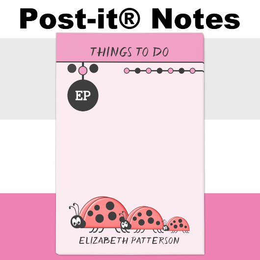 Post-it® Mignonne coccinelle choses à faire nom enfants ros