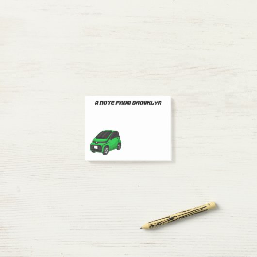 Post-it® Mignonne micro-voiture verte (Sur un bureau)
