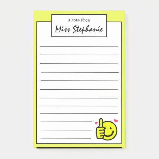 Post-it® Mignonne Yellow Thumbs Up Smile Face De L'Enseigna (Devant)