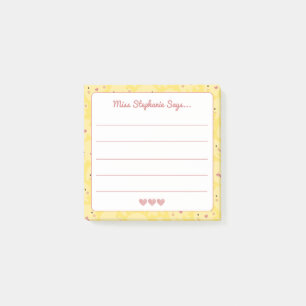 Post-it® Mignons Soleil Souriant Avec Coeurs Nom De L'Ensei