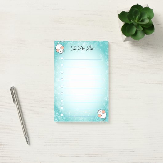 Post-it® Mignons souris blanches sur bleu turquoise et blan (Bureau)