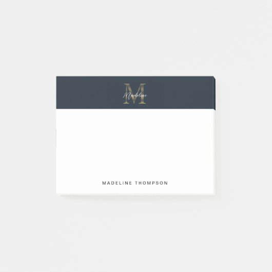 Post-it® Minimalist Script Metallic Navy Blue Gold Monogram (Devant)