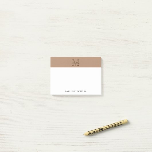 Post-it® Minimalist Script Metallic Taupe Gold Monogram (Sur un bureau)