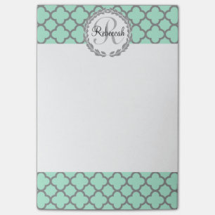 Post-it® Mint Green Grey Nom personnalisé Monogramme