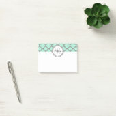 Post-it® Mint Green Grey Quatrefoil Nom Monogramme Laurel (Bureau)