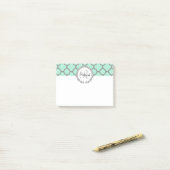 Post-it® Mint Green Grey Quatrefoil Nom Monogramme Laurel (Sur un bureau)
