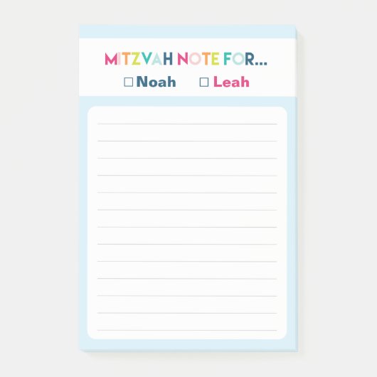 Post-it® Mitzvah Note : Deux noms 4x6 Sticky Pad (Devant)