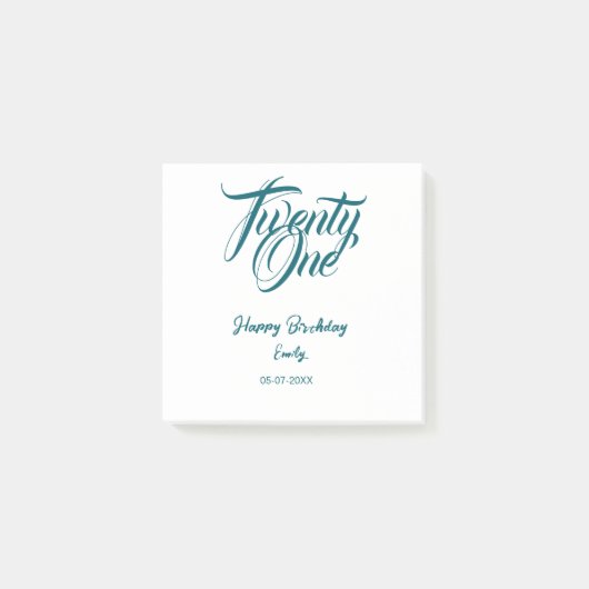 Post-it® modèle bleu pour 21e anniversaire avec nom date an (Devant)