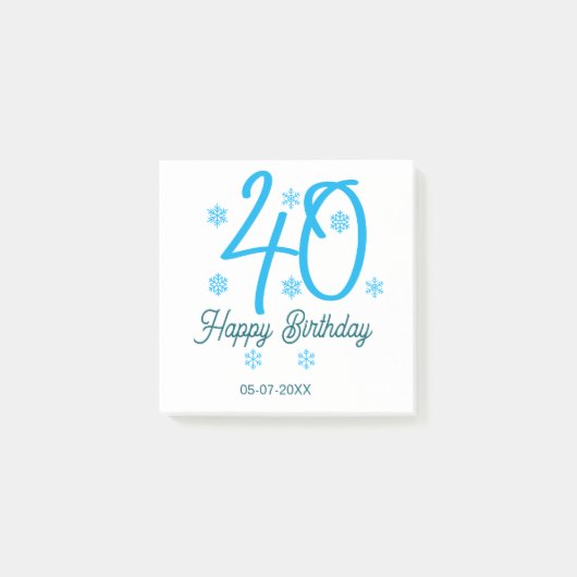 Post-it® modèle bleu pour le 40e anniversaire avec nom date (Devant)
