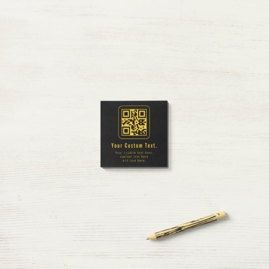 Post-it® Modèle de code QR et de texte modifiable | Noir et (Sur un bureau)