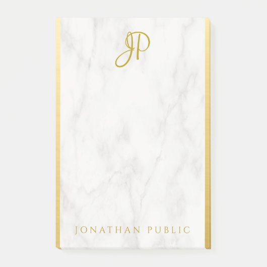 Post-it® Modèle de script Gold de Marbre blanc personnalisé (Devant)