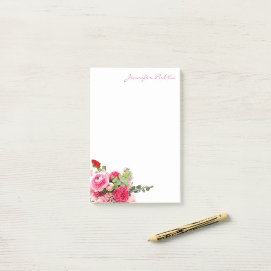 Post-it® Modèle moderne de manuscrit de main de roses (Sur un bureau)