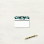 Post-it® Modèle turquoise Aqua Black Damask Moderne Personn (Sur un bureau)