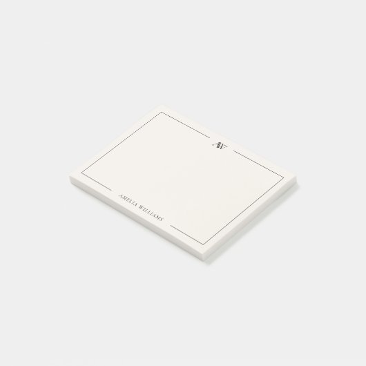 Post-it® Modern Black and Ivory Minimalist Elegant Monogram (Incliné)