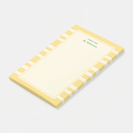 Post-it® Modern Butter Yellow Stripes Custom Teacher Notes (Incliné)