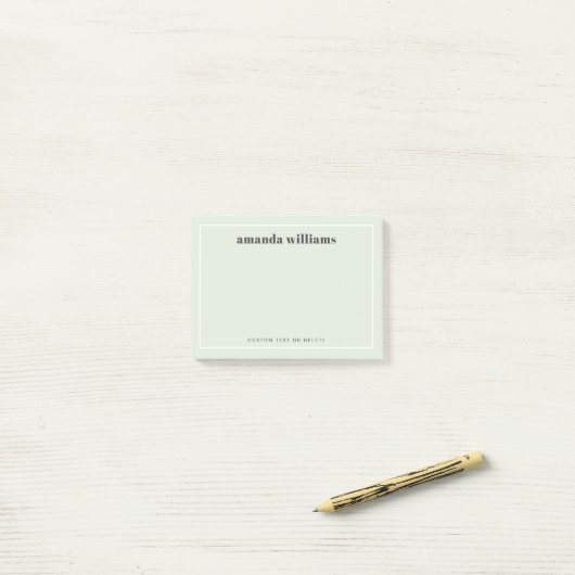 Post-it® Modern light sage green custom name and text (Sur un bureau)