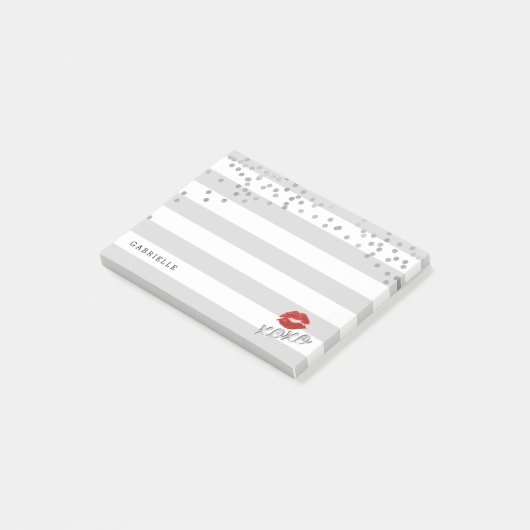 Post-it® Moderne, argenté, rayures et baisers (Incliné)