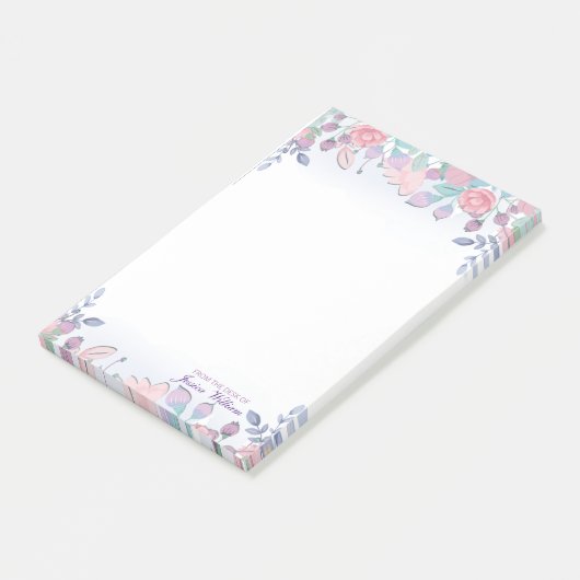 Post-it® Moderne Chic Aquarelle Bleu Hydrangée Florale (Incliné)