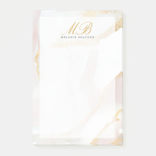 Post-it® Moderne Chic Rose or Blush rose marbre Monogramme