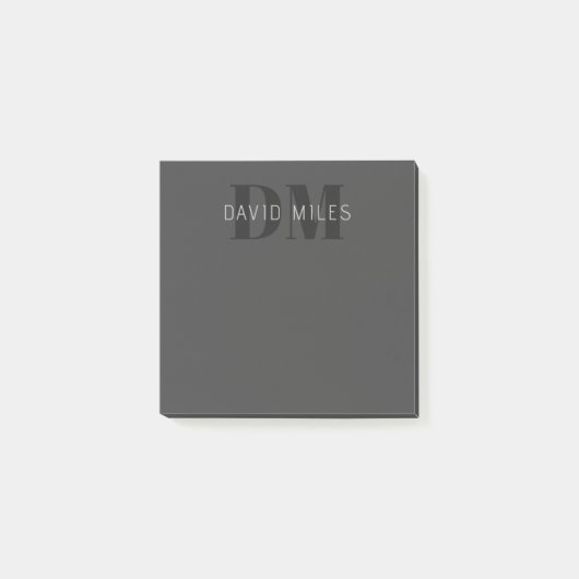 Post-it® Moderne Gris foncé & Nom et monogramme modifiables (Devant)