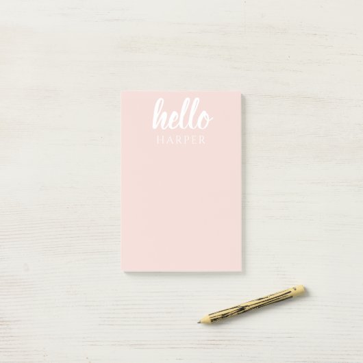 Post-it® Moderne Minimal Pastel Rose Bonjour Et Vous Nom (Sur un bureau)