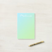 Post-it® Moderne ombre bleu vert aqua écriture script (Sur un bureau)