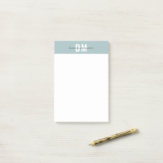 Post-it® Moderne Pastel Bleu & Script Initial Monogramme (Sur un bureau)