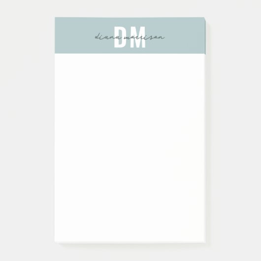 Post-it® Moderne Pastel Bleu & Script Initial Monogramme (Devant)