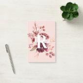 Post-it® Moderne Pastel Rose & Flore Rouge Avec Initiale (Bureau)