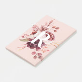 Post-it® Moderne Pastel Rose & Flore Rouge Avec Initiale (Incliné)