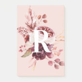 Post-it® Moderne Pastel Rose & Flore Rouge Avec Initiale (Devant)