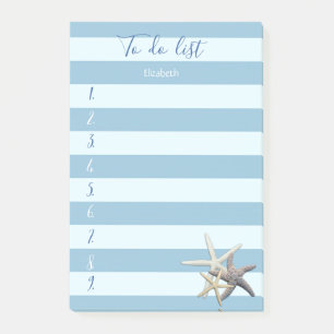 Post-it® Moderne rayé bleu, étoiles de mer, Liste de choses