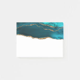 Post-it® Moderne Teal Agate & Ruban Doré sur Fond Blanc