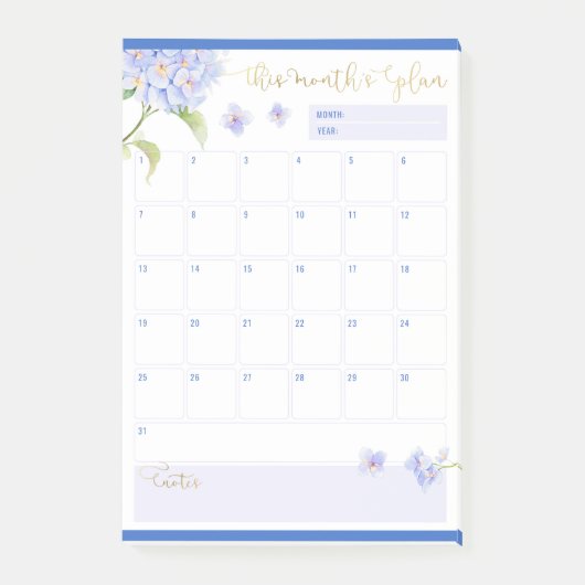 Post-it® Mois Planificateur Blue Hydrangea Flower (Devant)