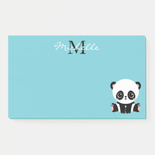 Post-it® Monogram Cute Panda Personnalisé Bubble Gum Bleu