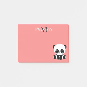 Post-it® Monogram Cute Panda Rose Nom personnalisé