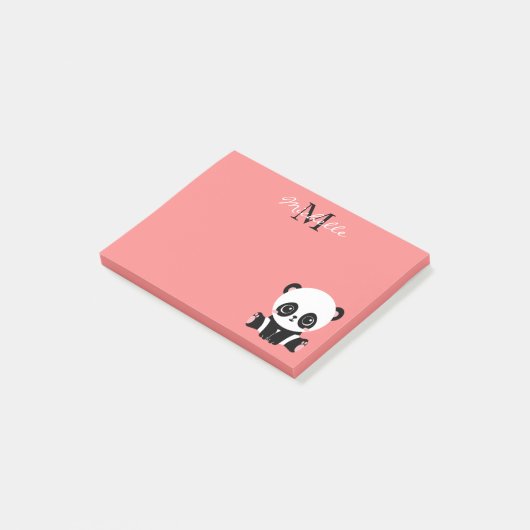 Post-it® Monogram Cute Panda Rose Nom personnalisé (Incliné)