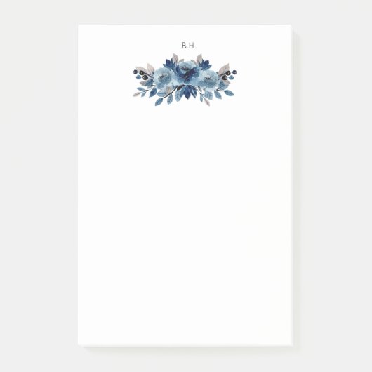 Post-it® Monogram Dusty Blue et Navy Floral (Devant)