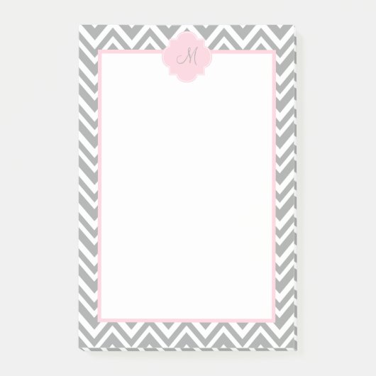 Post-it® Monogram Grey et blanc Chevron avec Pastel Pink (Devant)