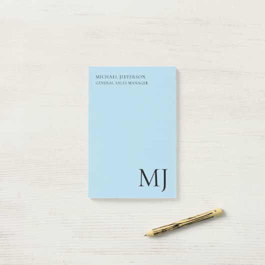 Post-it® Monogram Plain Blue Trendy Business (Sur un bureau)