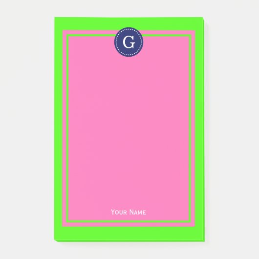 Post-it® Monogramme 1 I encadré rose chaud Navy (Devant)