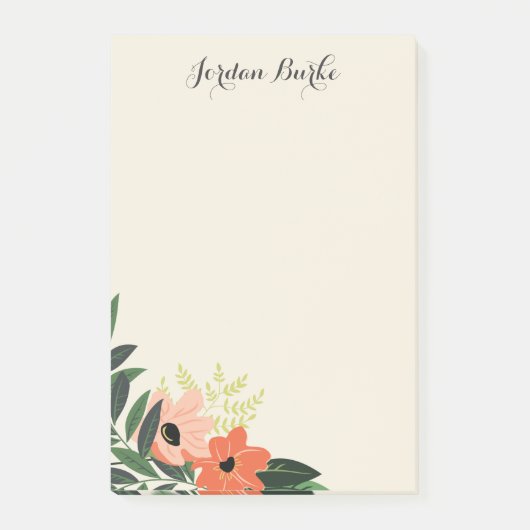 Post-it® Monogramme à bordure florale chic (Devant)