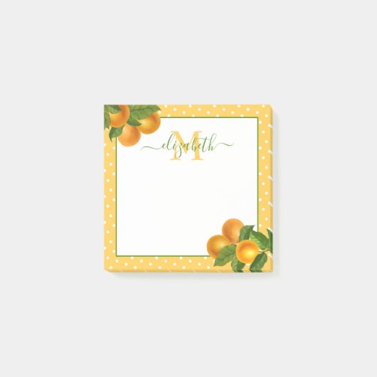 Post-it® Monogramme agrumes oranges aquarelles points rusti (Devant)