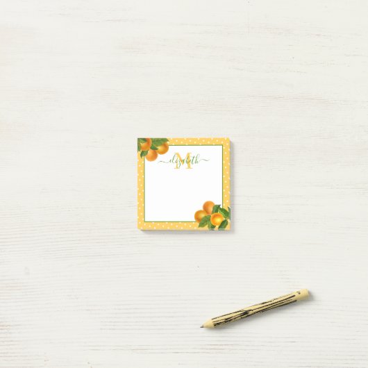 Post-it® Monogramme agrumes oranges aquarelles points rusti (Sur un bureau)