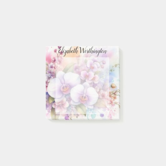Post-it® Monogramme aquarelle florale fleurs d'orchidée ros (Devant)