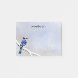 Post-it® Monogramme Aquarelle hiver Neige Oiseau Bleu Jay