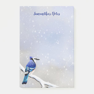 Post-it® Monogramme Aquarelle hiver Oiseau de neige bleu Ja
