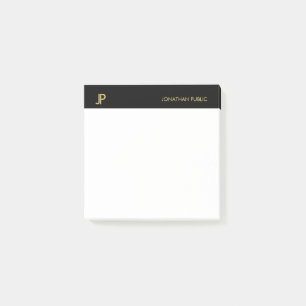 Post-it® Monogramme Black Gold White Modern Modèle simple